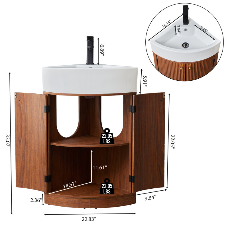 Meuble-lavabo de coin simple avec comptoir, Brun