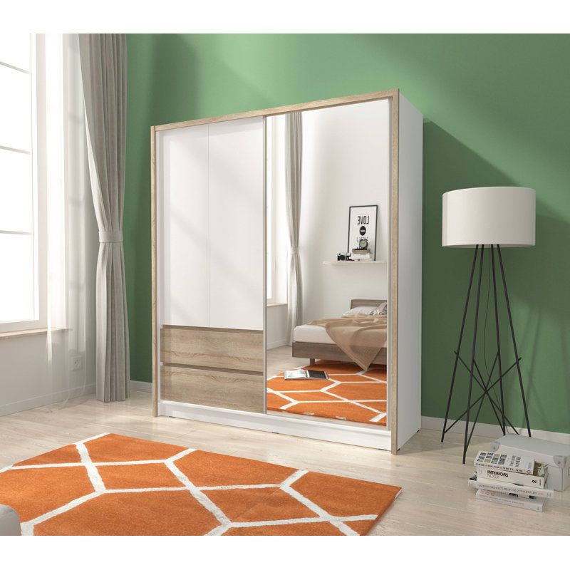 Delmy 3 Door Solid + Manufactured Wood Wardrobe, Oak Sonoma, 214cm H x 180cm W x 62cm D