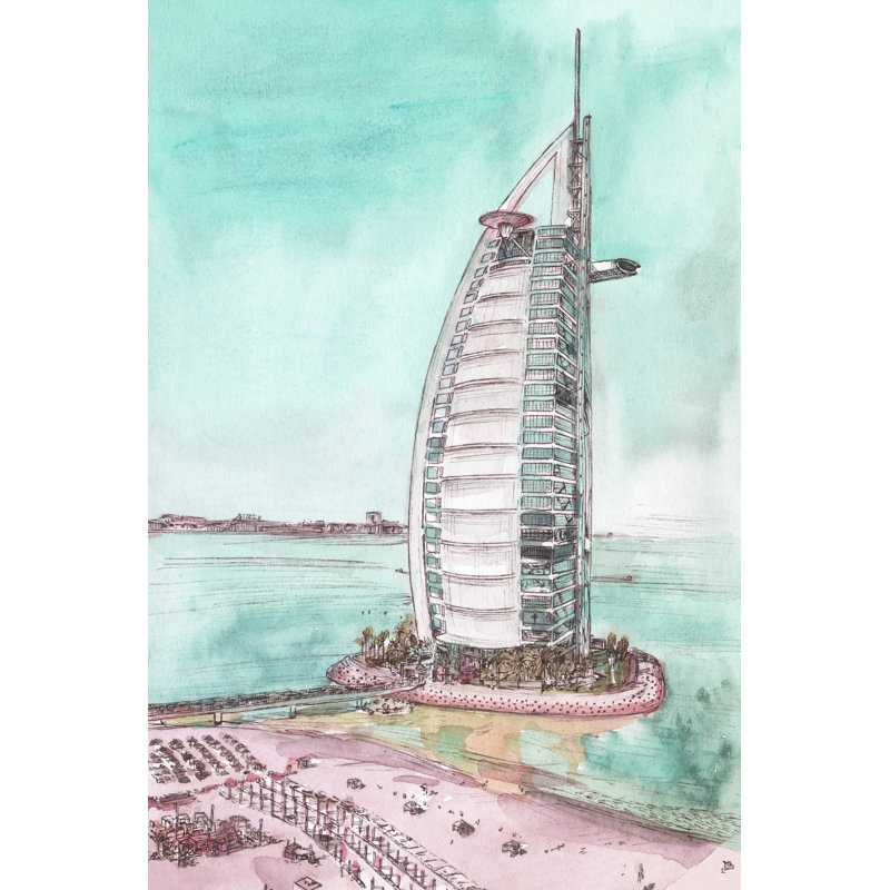 «Day Landing Dubai I» par Melissa Wang - peinture sur toile tendue, H 18 po x l 12 po
