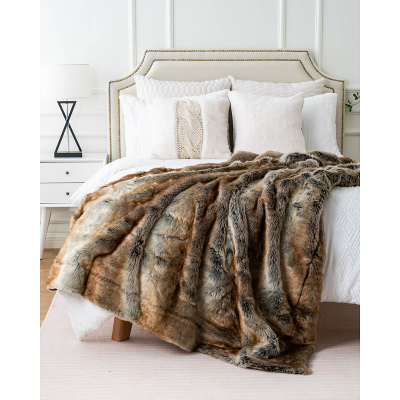 Luxury Ombre Faux Fur Reversible Throw Blanket, 50"x60"