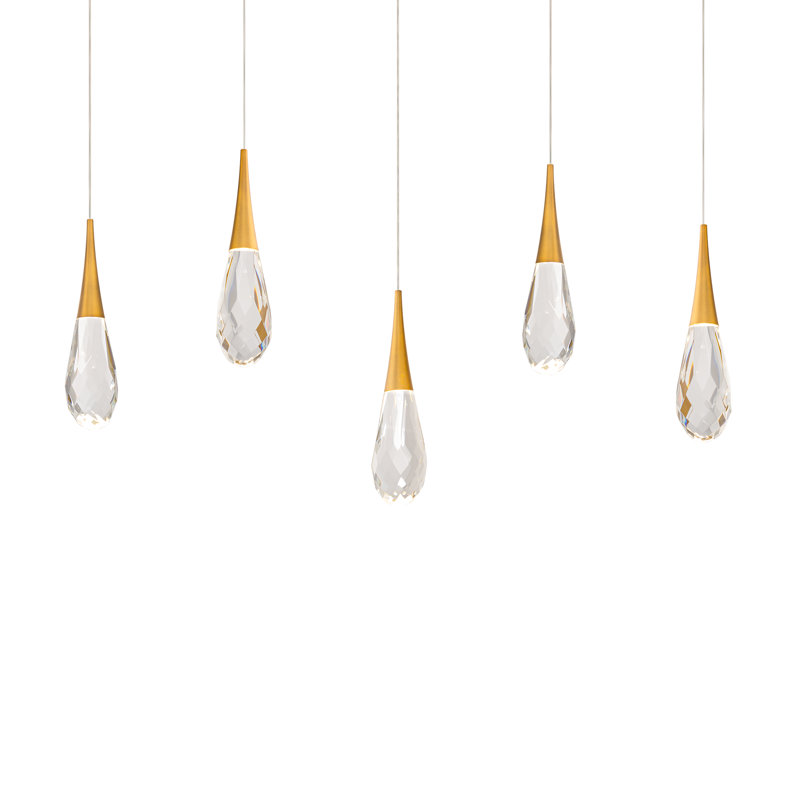 Hibiscus 5 Light Crystal LED Multi-Light Pendant, Aged Brass