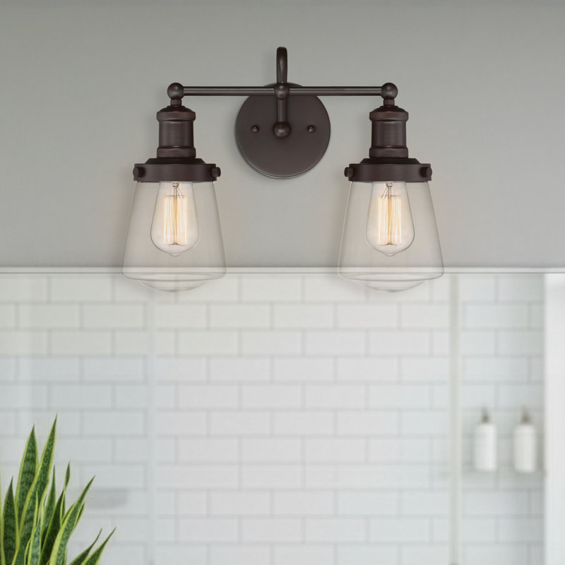 Claremore 15.25" W 2-Light Steel and Glass Vanity Light, Satin Bronze