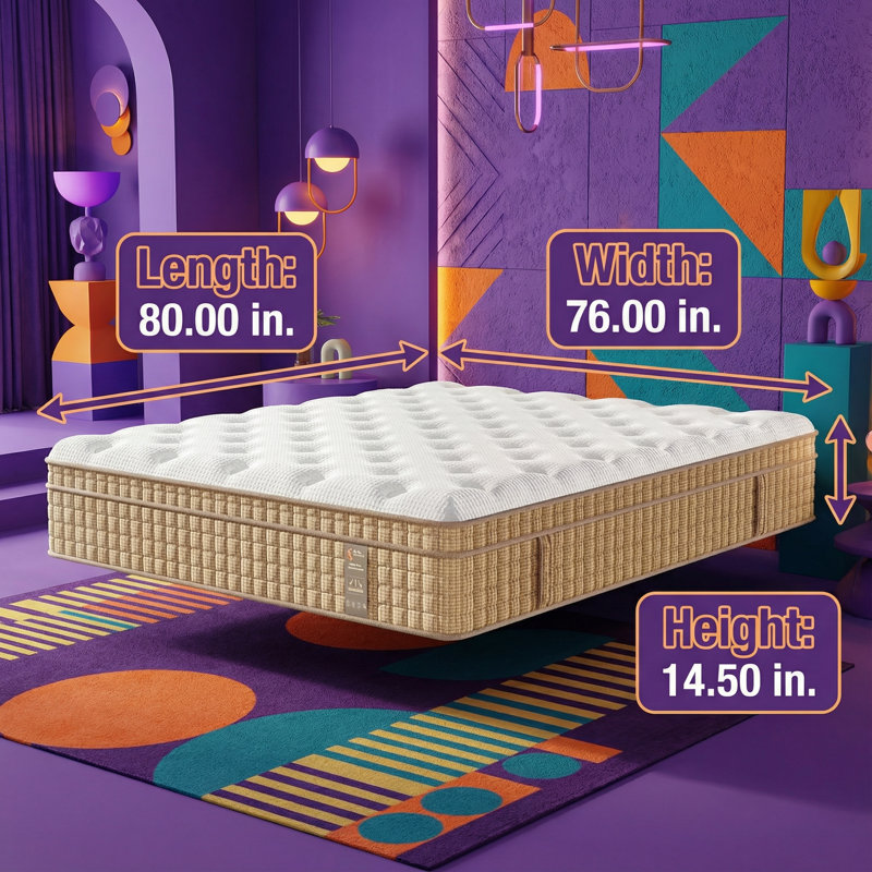 Grand matelas hybride 14 po avec mousse viscoélastique rafraîchissante LUMERIS, ressorts ensachés à 7 zones, Grand lit, 14.5"