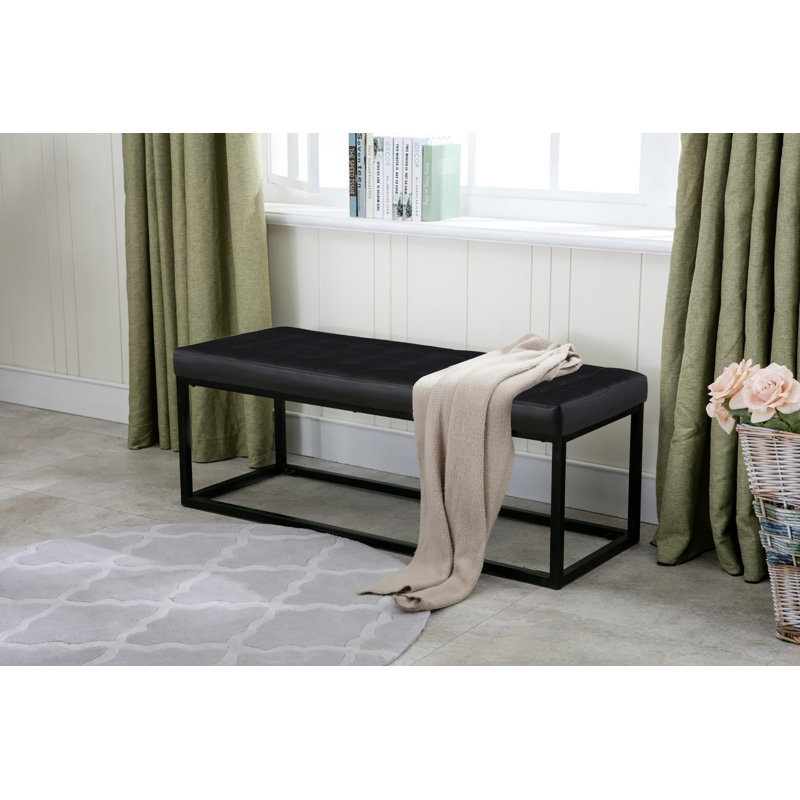 Holtman Faux Leather Bench with Metal Legs, Black