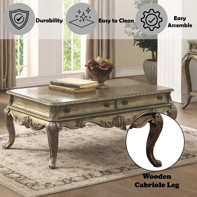 Table basse Ragenardus, finition blanc antique, Blanc antique