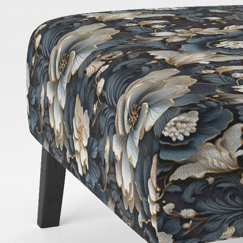Élégant fauteuil de chambre rembourré blanc et gris Floral I