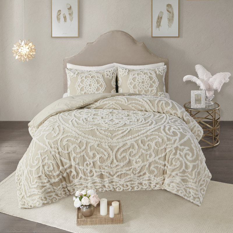 Ensemble d'édredon en chenille de coton touffeté à motif de médaillon Laetitia, Pes