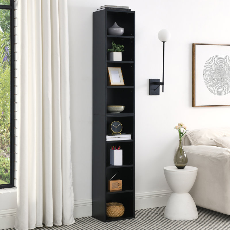 8-Tier Media Tower Rack, CD DVD Slim Storage Cabinet With Adjustable Shelves, Tall Narrow Bookcase Display Bookshelf For Home Office,Multi-Functional Double-Decker Bookcase