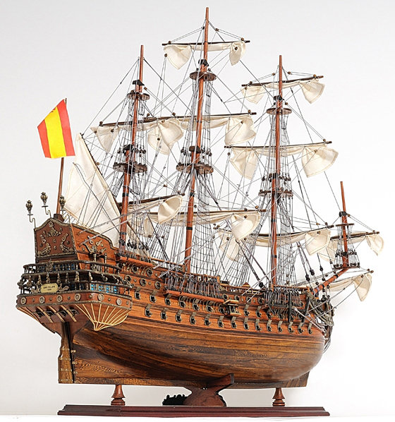 Modèle De Bateau San Felipe Entièrement Assemblé - 71 X 24 X 66 Cm - Réplique Détaillée En Bois Pour Décoration Bureau Ou Salon
