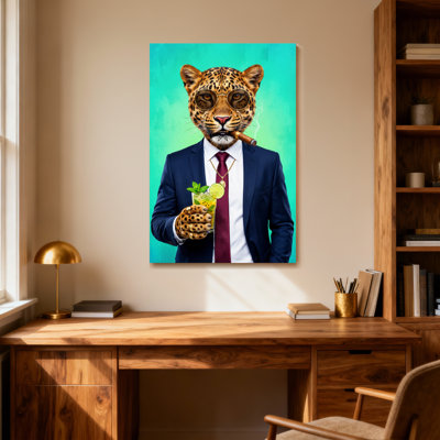 Animals Leopard In Suit Holding Cocktail And Cigar