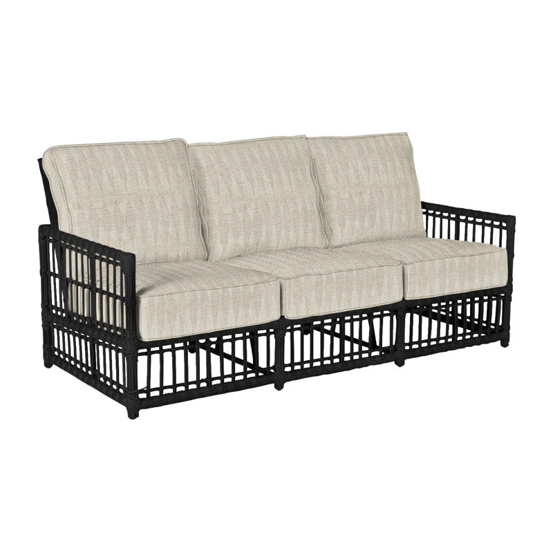 Newport N-Dura Resin Wicker Outdoor Sofa, Welt, Onyx, Herringbone Sand