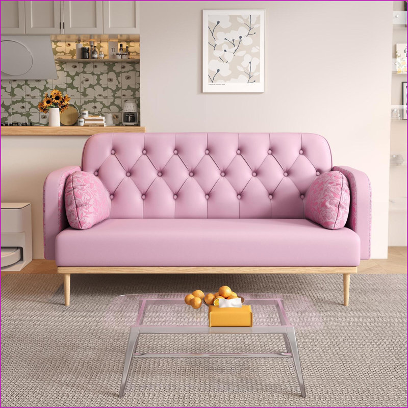 Causeuse moderne en PU avec coussins pour petits espaces Sofas Modern Rose clair | Bois massif