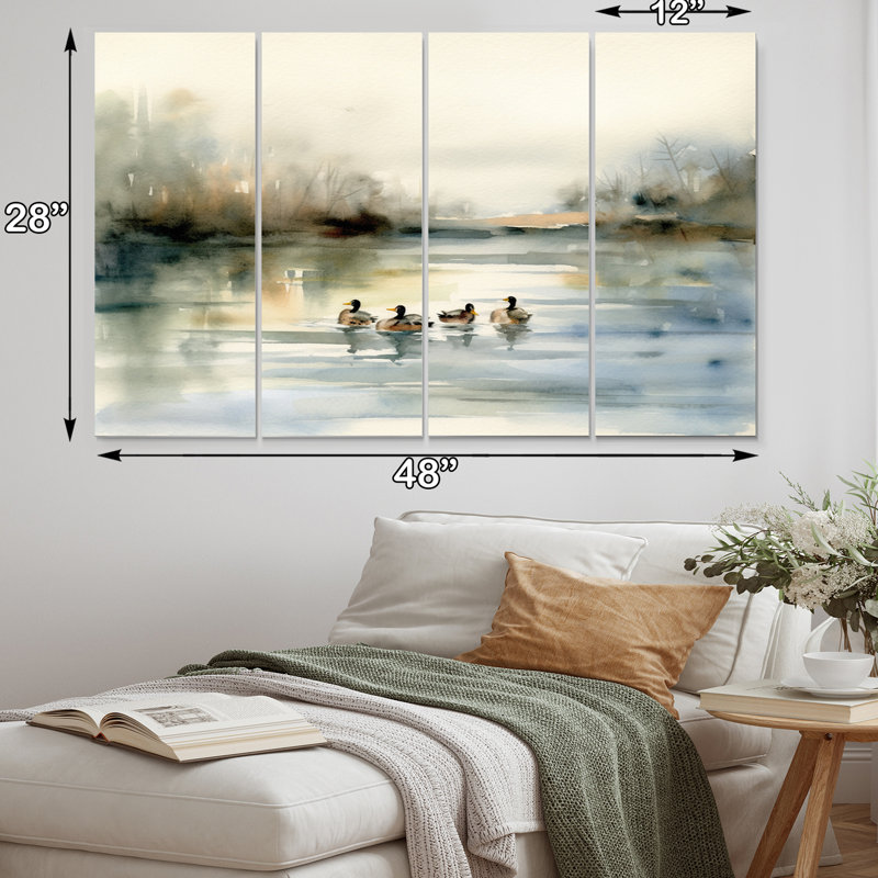 «Ducks In Pond II - Animal Duck», ensemble de reproductions d'art en métal