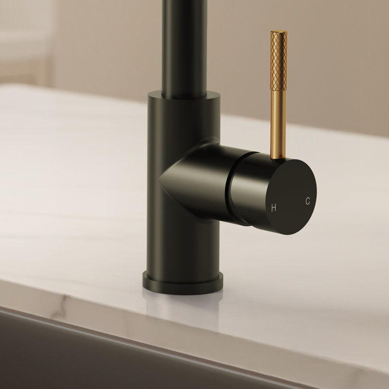  Robinet de cuisine rétractable à double fonction, robinet d'évier à poignée simple, Noir mat