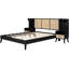 Cadre de lit noir en bois massif avec 2 tables de chevet et lampes utiles, mélange pour une chambre à coucher calme. Construction stable, tendance