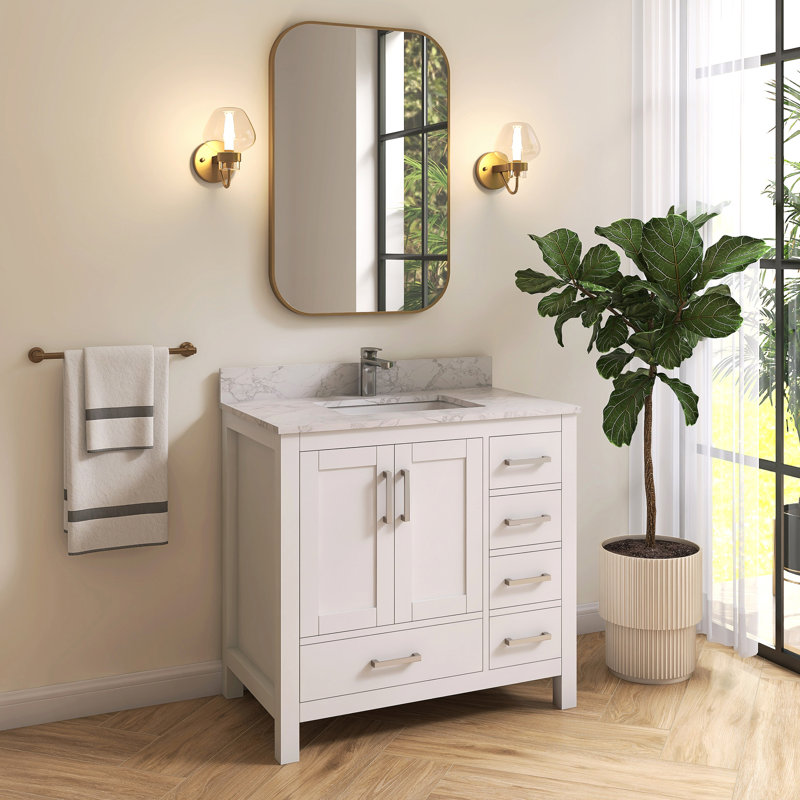 Ensemble de meuble-lavabo simple 36 po avec plateau en granite blanc Aura