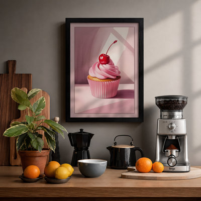 Cupcake and Cherry Minimalist - Framed Print