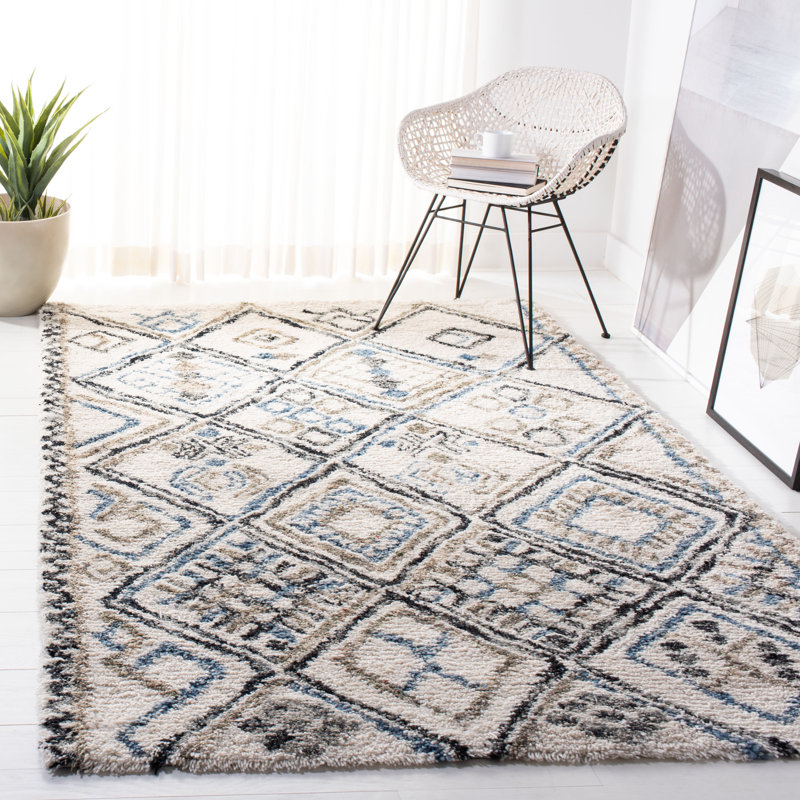 Powell Shag Hand Tufted Wool Southwestern Rug, Rectangle 4' x 6'