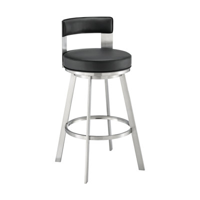 Tabouret tournant 30 "Flynn en acier inoxydable brossé avec similicuir noir