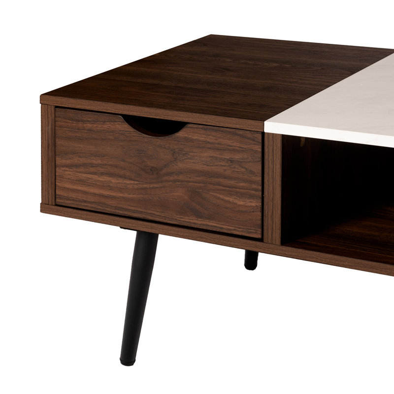 Barkhamsted Glass Top Coffee Table, Faux Marble, Dark Walnut