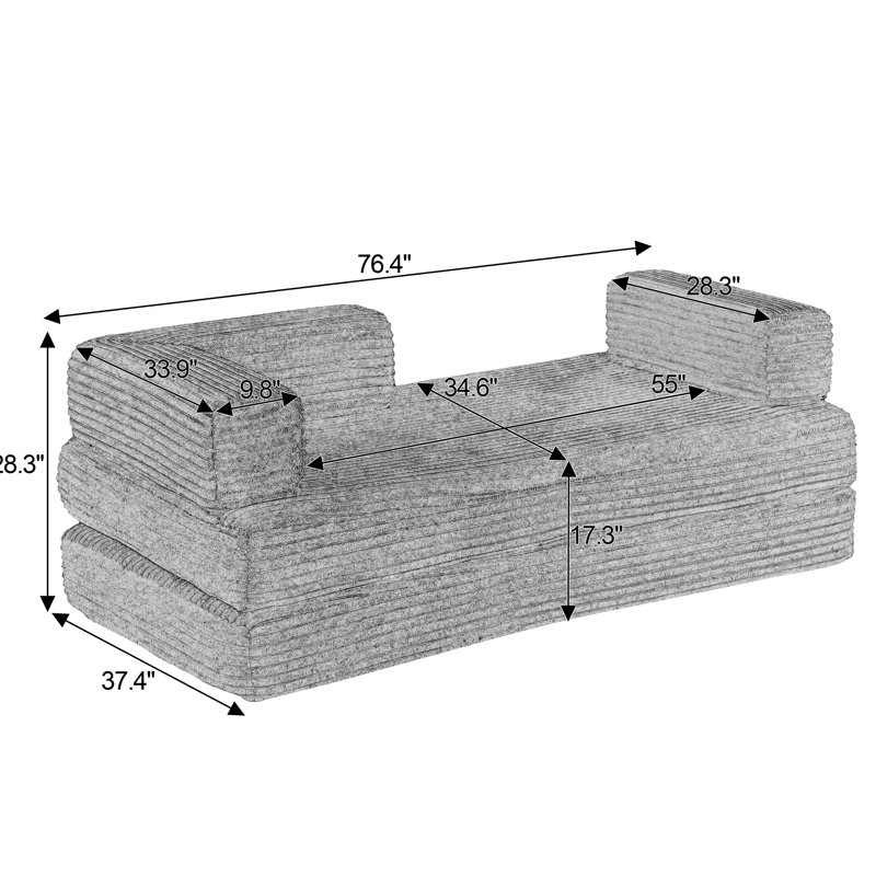 Canapé d'angle modulaire 2 places en velours côtelé noir, modèle infonuagique sans ossature apparente, pour salon. Multifonctionnel, confortable et prêt à l'emploi, sans montage. Parfait pour un appartement et une chambre d'amis.