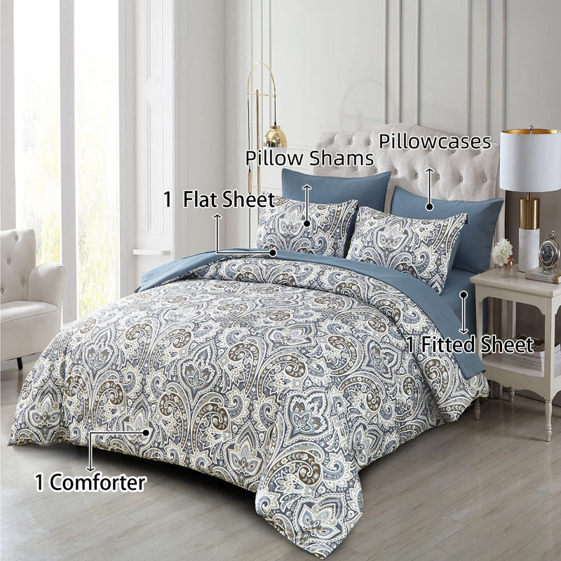 Ensemble d'édredon 7 pièces Boho Paisley, Édredon très grand et 6 pièces supplémentaires