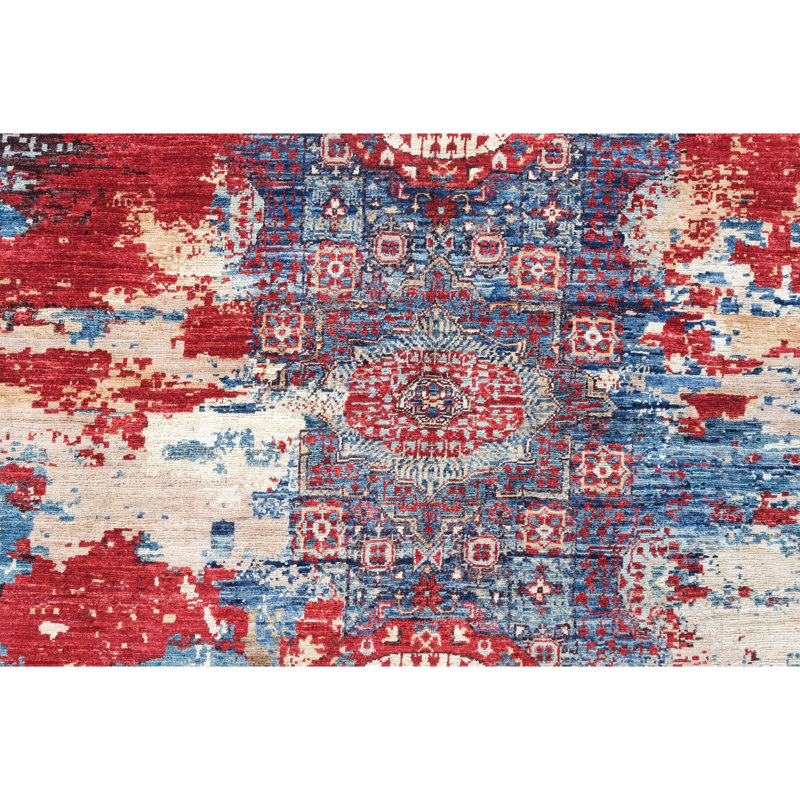 High-Quality Hand-Knotted Navy And Red Area Rug