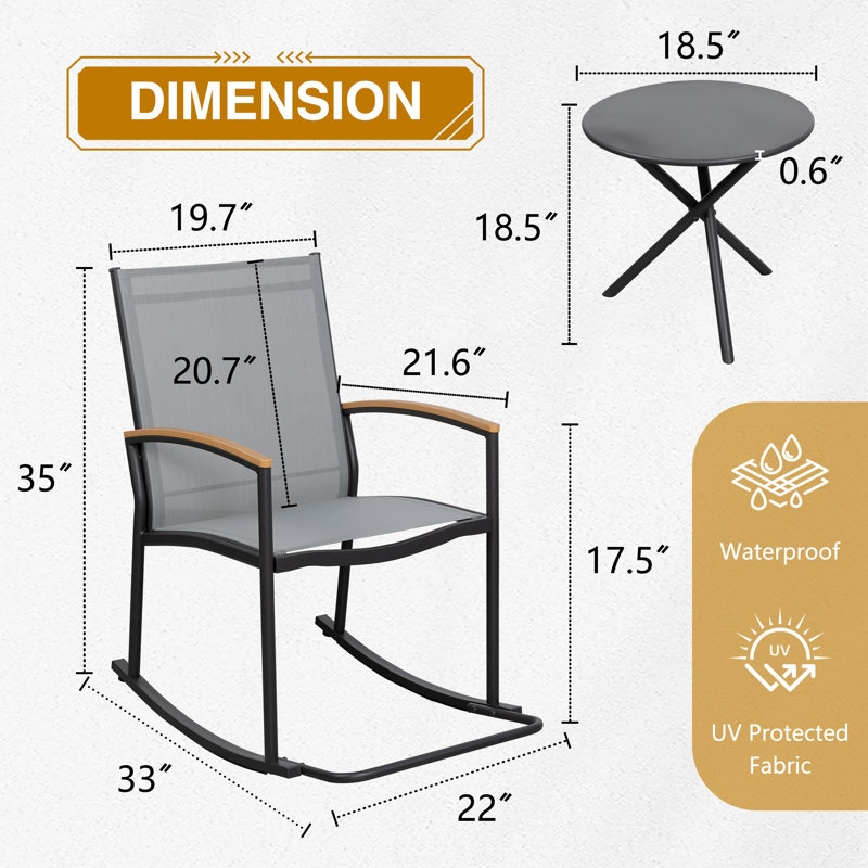 Brianni 2 - Person Outdoor Patio Rocking Set, Gray