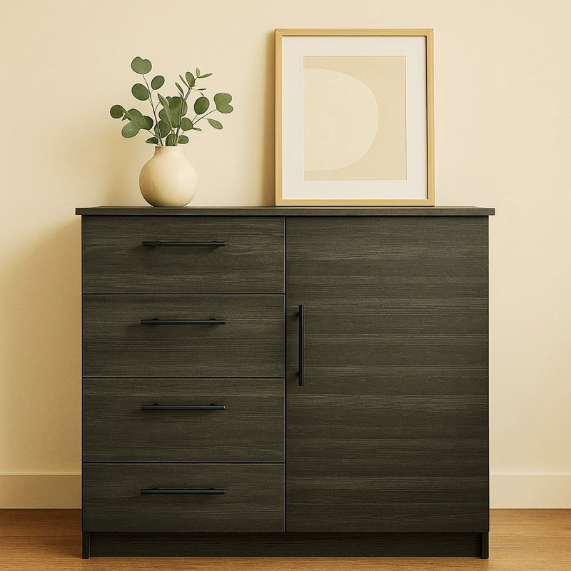 Commode verticale, commode en bois avec tiroir et porte pour chambre à coucher, Gris