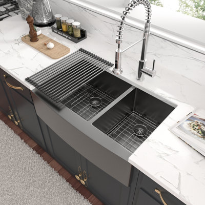 Évier de cuisine à double cuve en acier inoxydable à tablier double