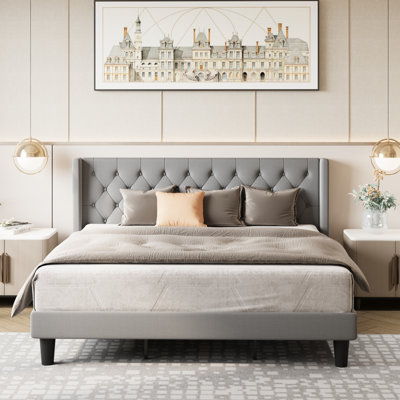 Hilbert Upholstered Low Profile Platform Bed Frame with Headboard