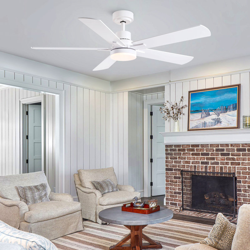 Ventilateur de plafond 52 po avec lumière Lowe, Blanc, Blanc