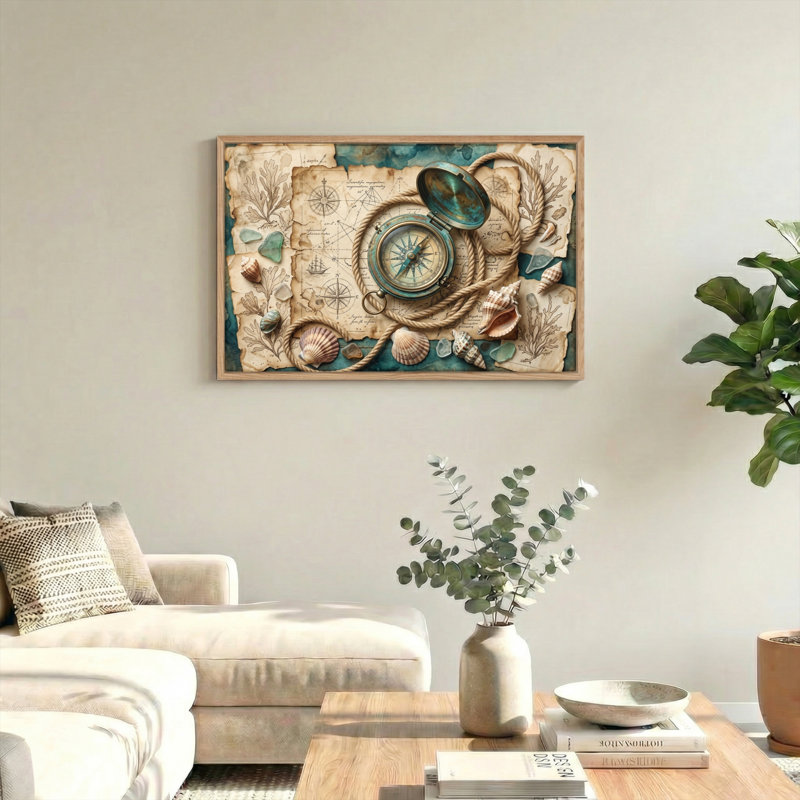 Ensemble de 1 tableau sur toile vintage sur le thème nautique, 28"H x 40"W, Natural