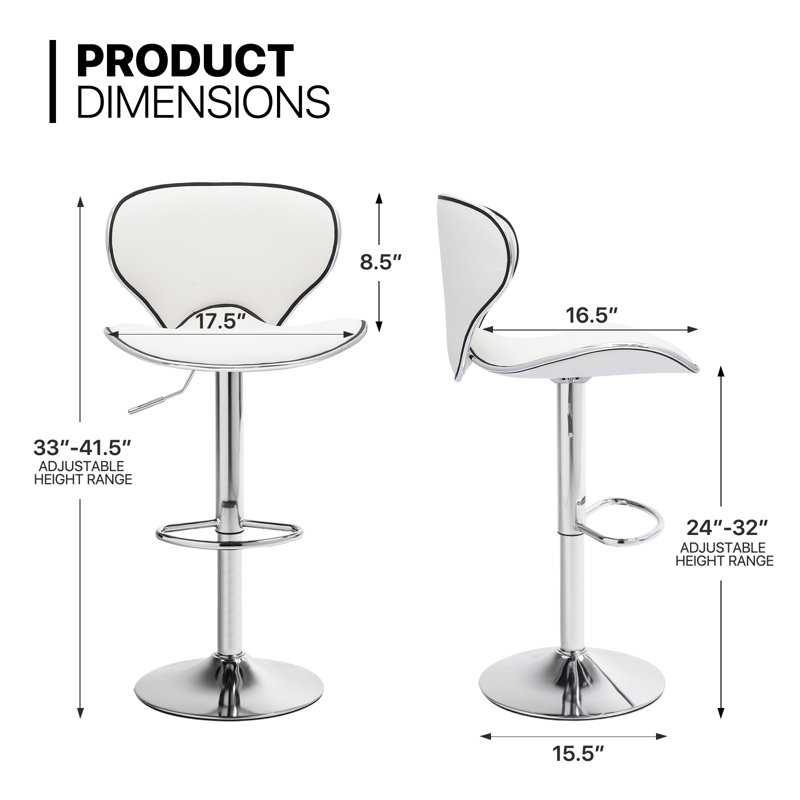 Adjustable Counter Height Bar Stools Swivel Barstools Dining Chairs with Footrest for Kitchen Island, White Faux Leather, 2