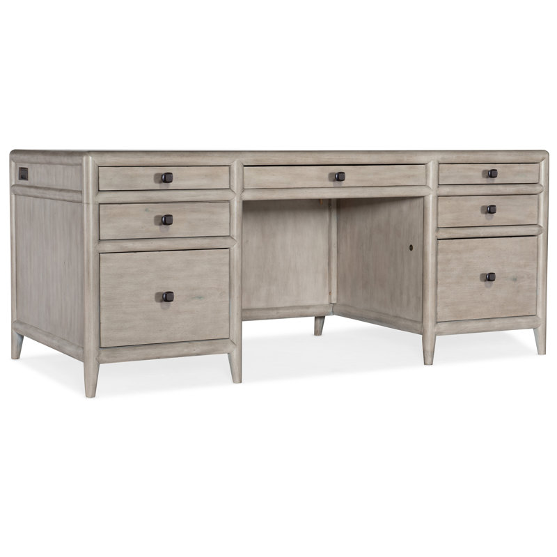 Transitional Gray Mink Executive Desk with 7 Drawers and Filing System