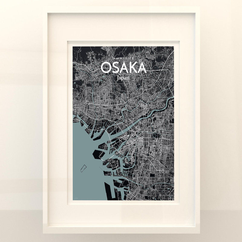 Osaka City Map In Midnight - No Frame Print, 27.6cm H x 19.7cm W x 0.05cm D