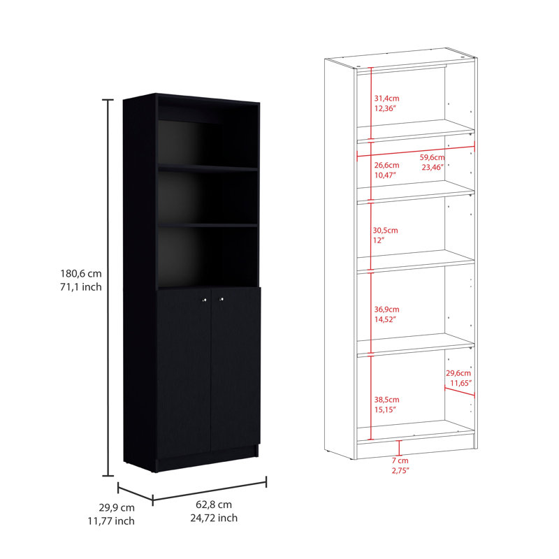 Black 3 Piece Living Room Set With 3 Bookcases
