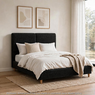 Tavo King Bed, 2 Panel Foam Headboard, Metallic Gray Boucle Upholstery