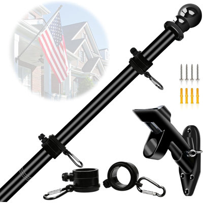 5FT Flag Pole Kit with Holder - Stainless Steel Wall Mounted Flagpole with Bracket and Flag Ring