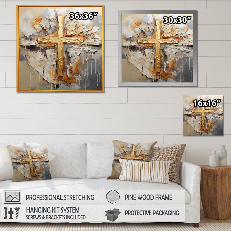Impression sur toile, art mural doré, H 36 po x l 36 po x P 1,5 po, Toile tendue