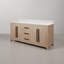 Meuble-lavabo double rectangulaire Perris de 183 cm (72 po) avec comptoir en marbre blanc de Carrare reconstitué couleur caramel latte et quincaillerie noire mate-829178784-829178786