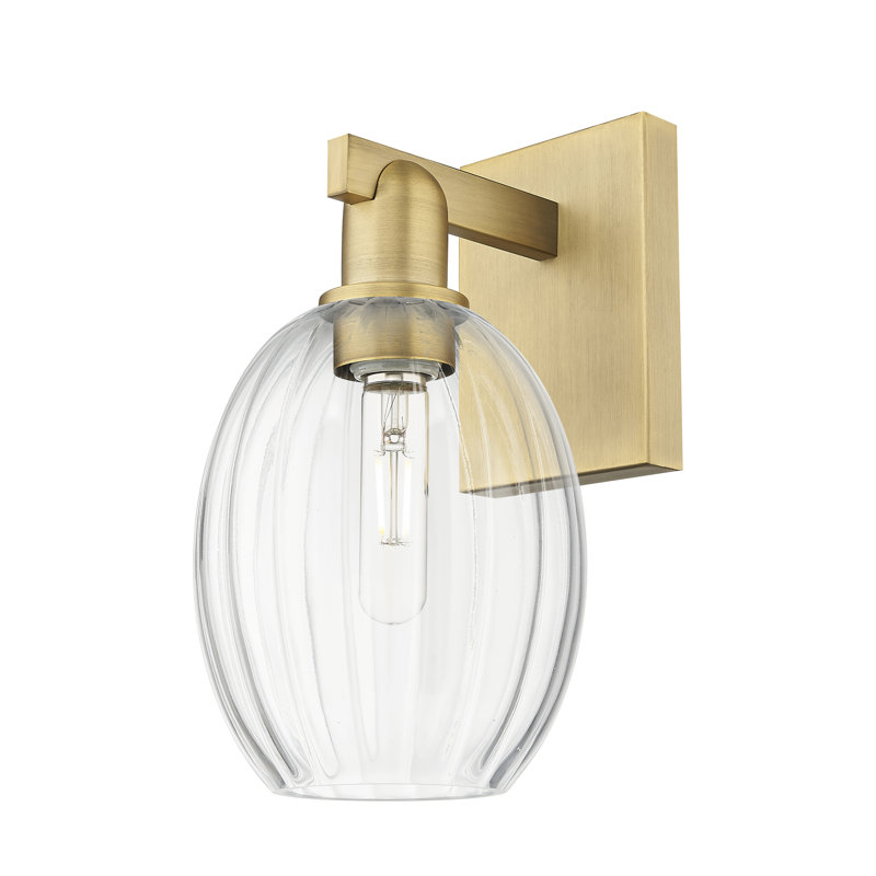 Ruvalcaba - 1 Light Bell Shade Wall Mount Sconce, Brushed Brass, Clear