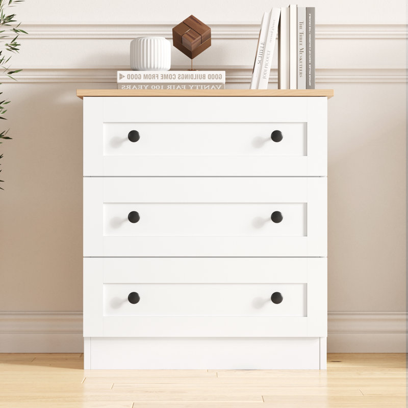 3 Drawer Dresser For Bedroom, Small Chests Of Drawers, Farmhouse Wood Nightstand Bedside Cabinet End Table, Modern Closet Storage Organizer For Bedroom, White