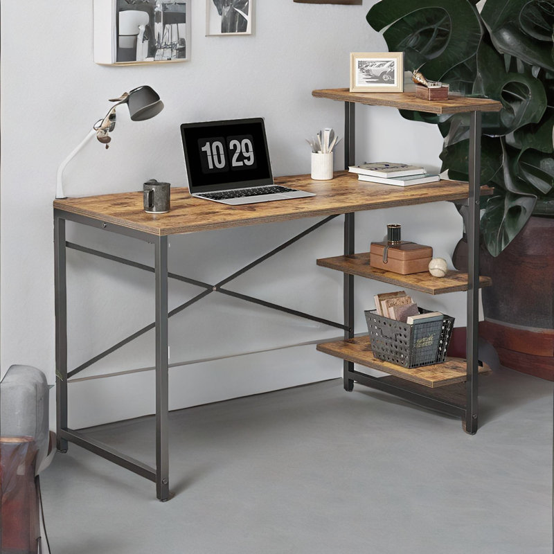 Aevah 120CM Wide Rectangle Computer Desk With 3 Shelves Home Office Furniture