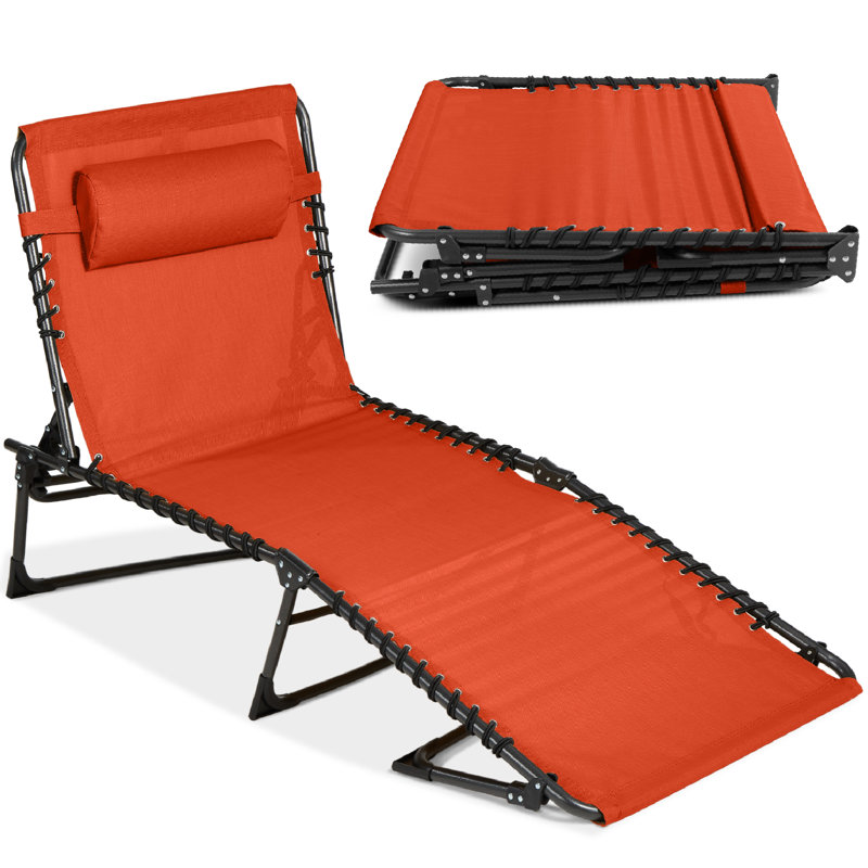 Patio Chaise Lounge Chair, Outdoor Portable Adjustable Pool Recliner W/ Pillow, Burnt Orange
