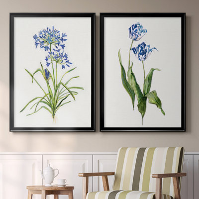 «Blue Lived Botanical I», ensemble de 2 reproductions d'art sur toile encadrées