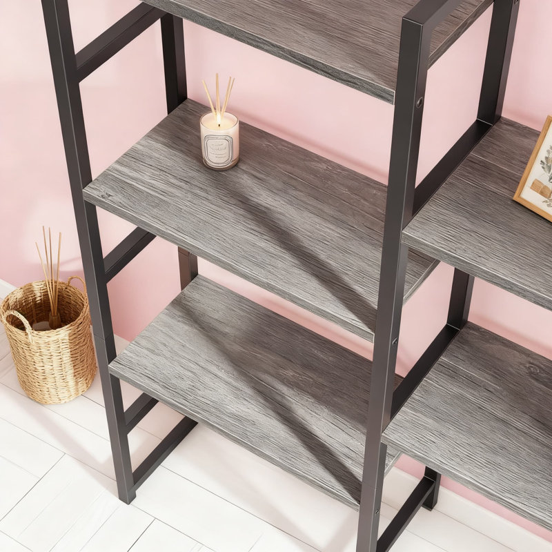 5-Tier Ladder Bookshelf With 14 Adjustable Shelves, Wide Storage Bookcase For Home Office, Durable, Gray