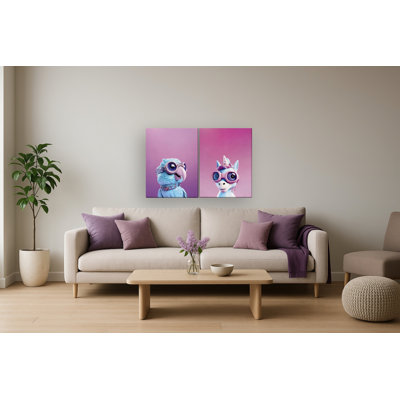 «Spectacle Buddies: Parrot & Unicorn Pop Duo», art mural sur toile - 32 po