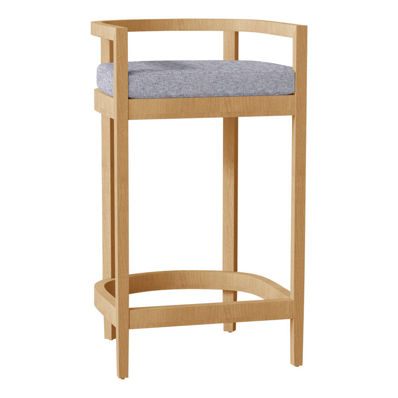 Tabouret de bar en teck Santa Barbara, Teck naturel, Pas de soudure, Indigo