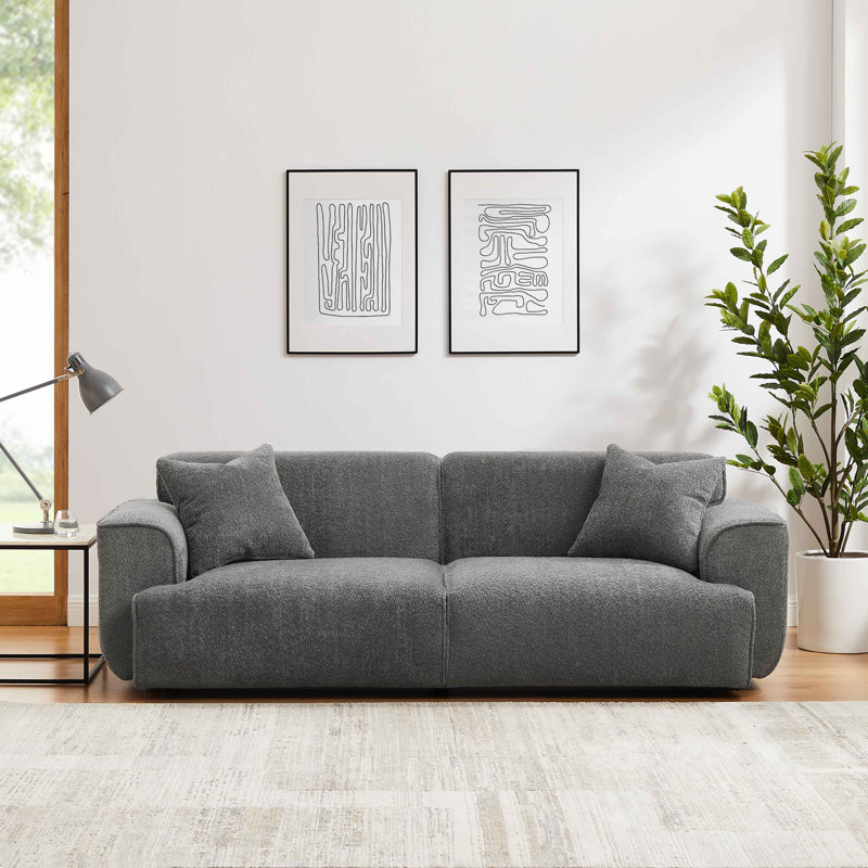 Wallas 231.1Cm Round Arms Sofa, Grey Boucle